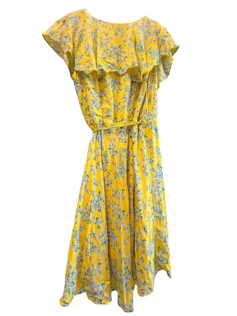 Draper James RSVP Yellow Floral Ruffle Wrap Dress Size M - Picture 4 of 8